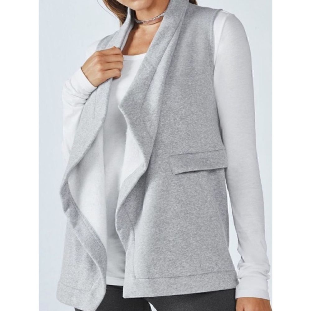 Fabletics Heather Gray Mina Fleece Lined Open Front Vest